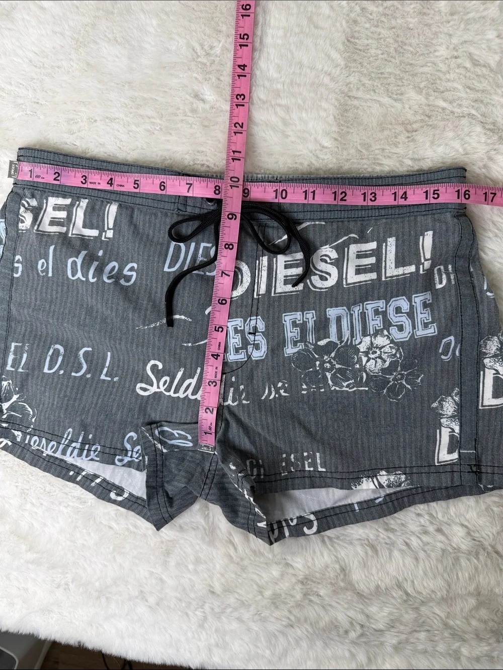 Diesel Beachwear Swim Trunks M Y2K Short Shorts Spellout Logo Euro Summer 2.5”